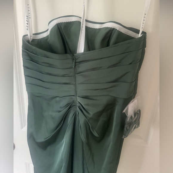 NWT Azazie Lexie Eucalyptus Green Fitted Strapless Stretch Satin Dress - Picture 12 of 16